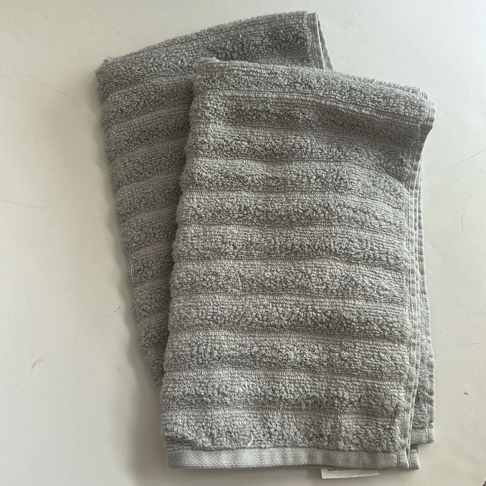 Gray Ribbed Set of  (2) Hand Towels